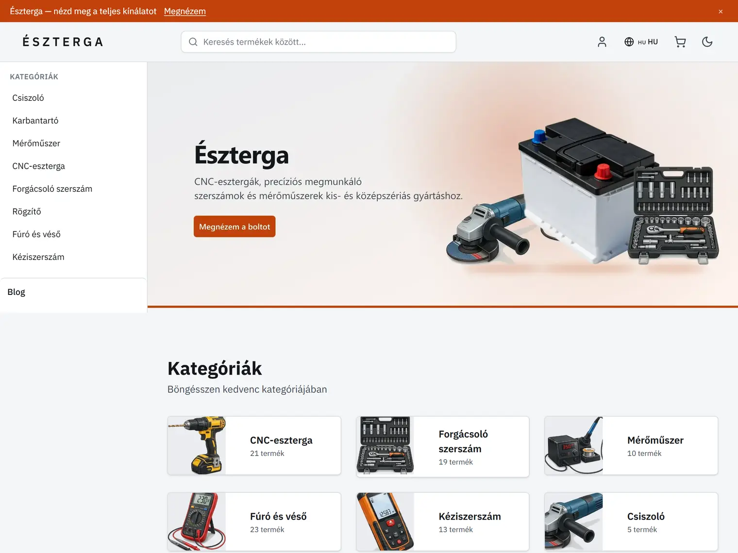 Az Észterga kinézet a demó boltban