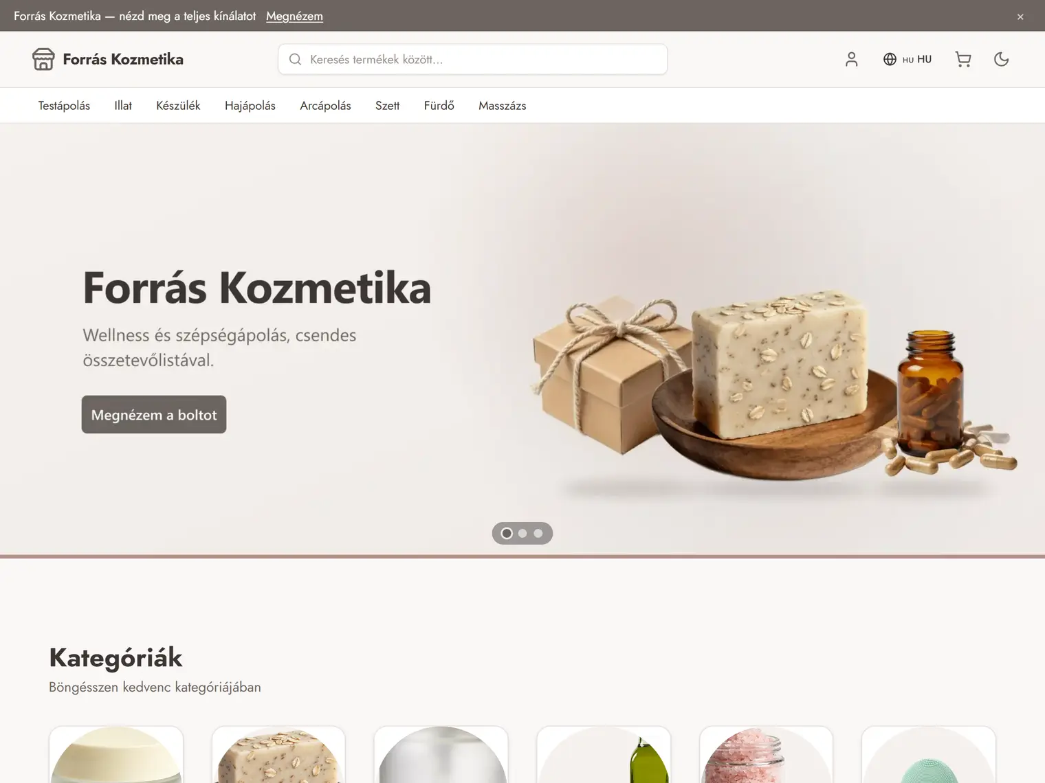 A Forrás kinézet a demó boltban