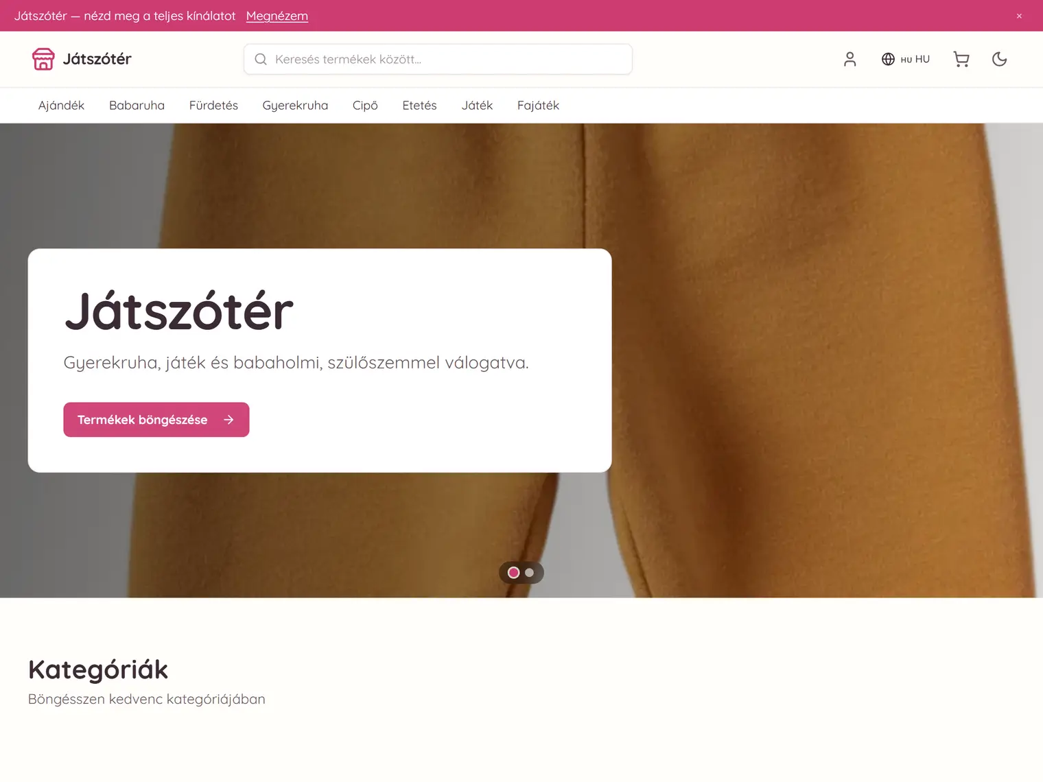 A Játszótér kinézet a demó boltban