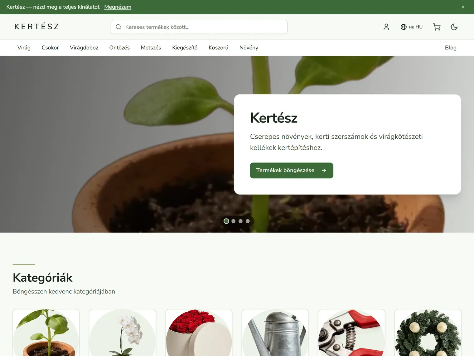 A Kertész kinézet a demó boltban