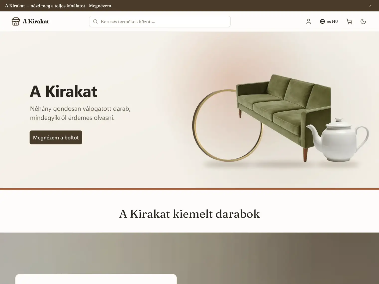 A Kirakat kinézet a demó boltban