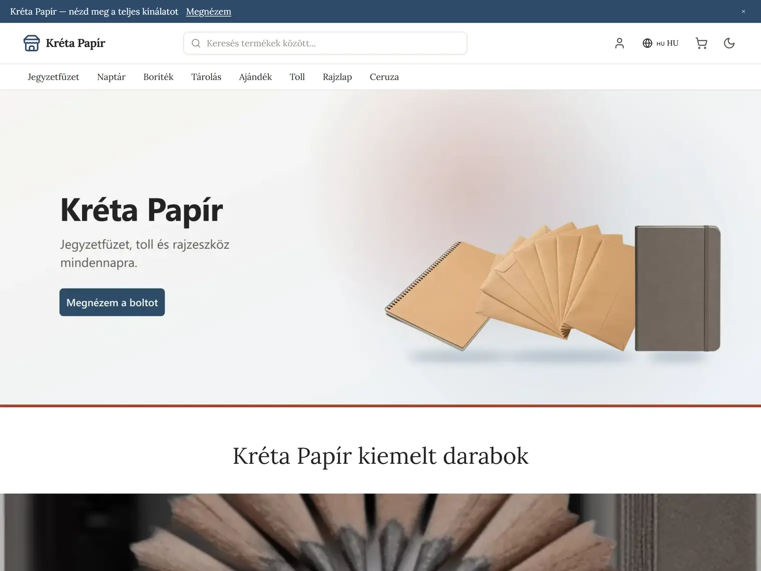 A Kréta kinézet a demó boltban
