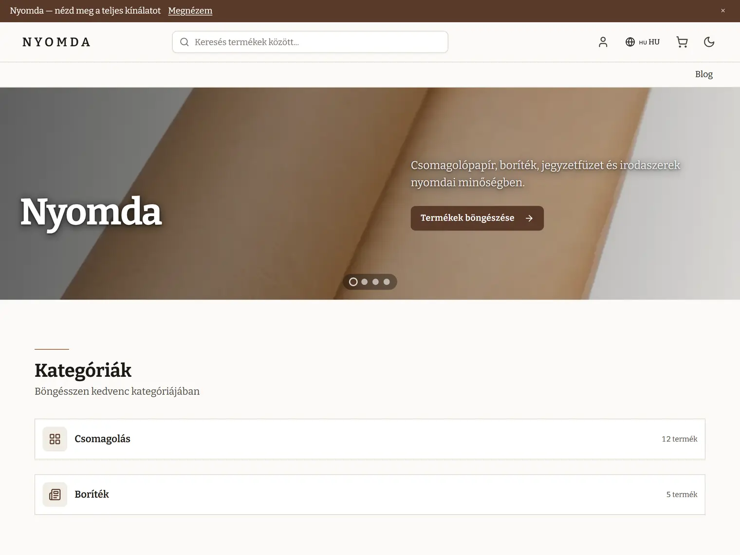A Nyomda kinézet a demó boltban