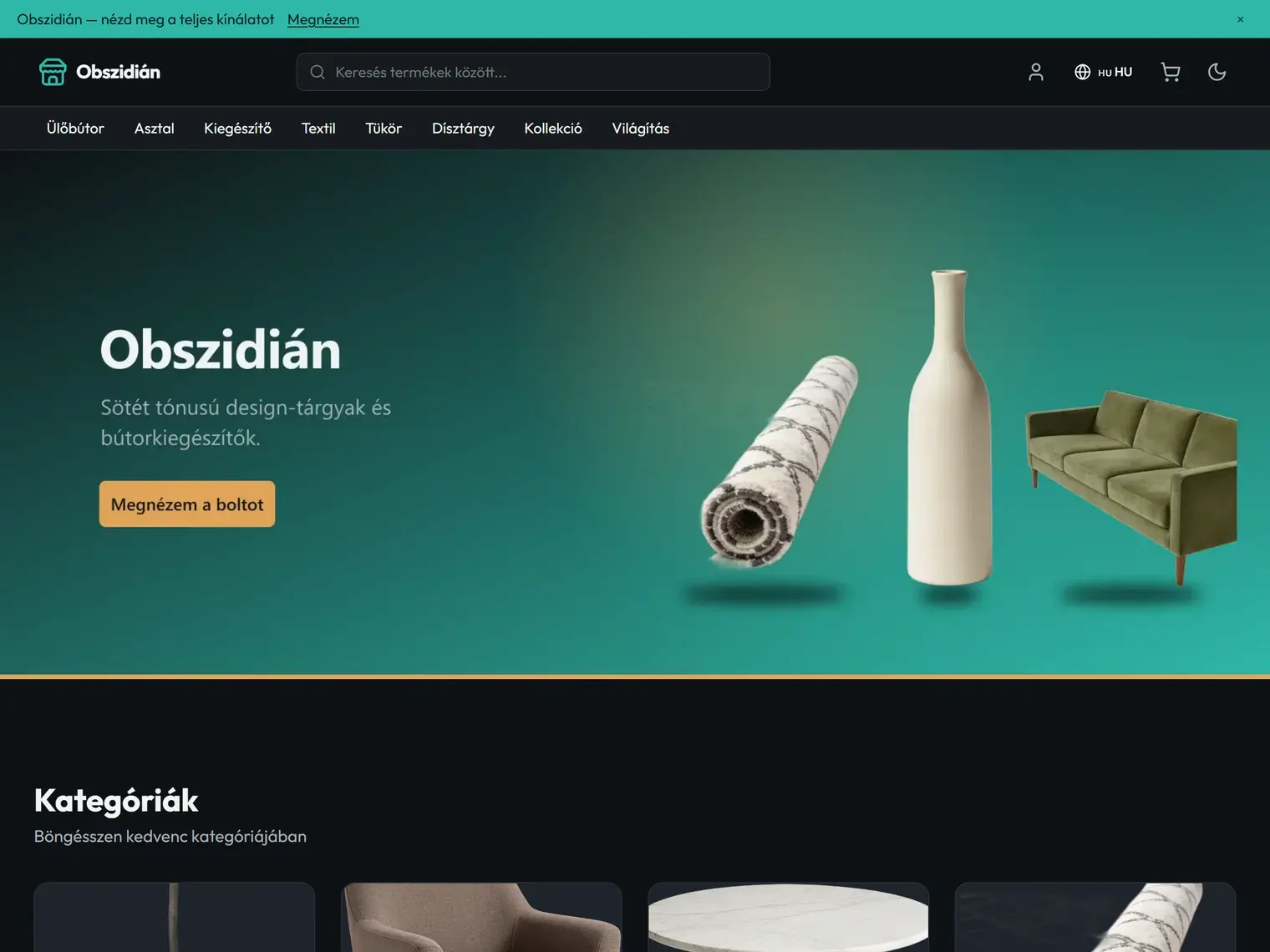 Az Obszidián kinézet a demó boltban