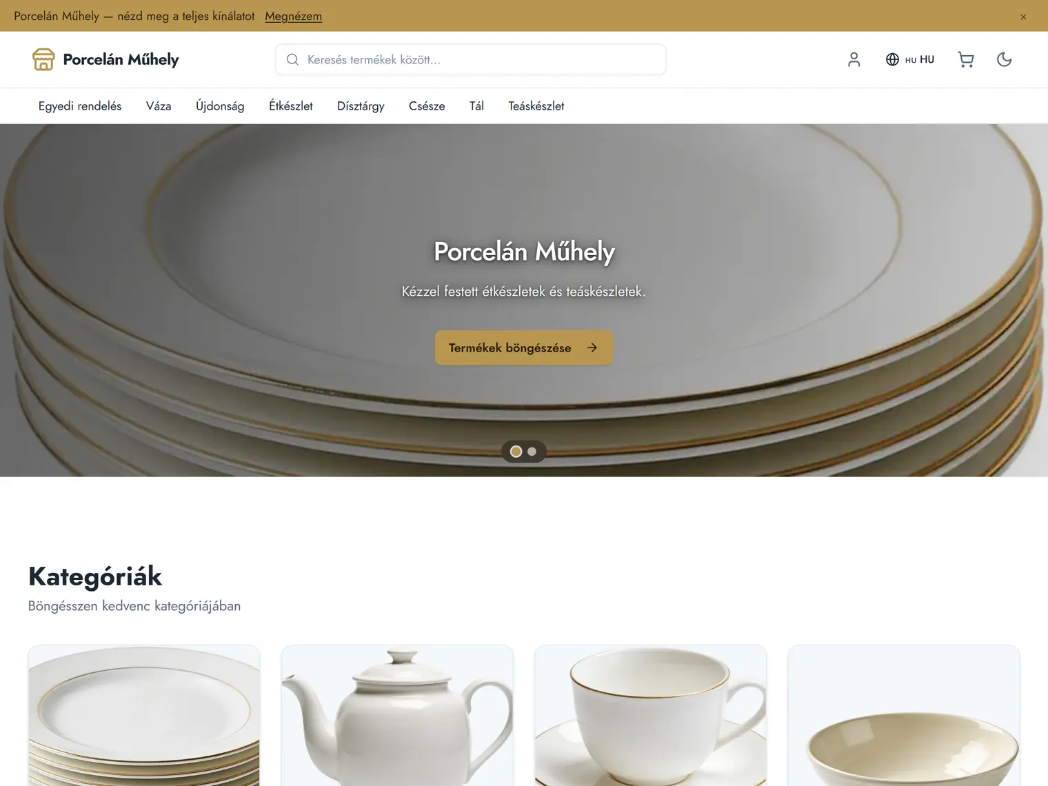 A Porcelán kinézet a demó boltban