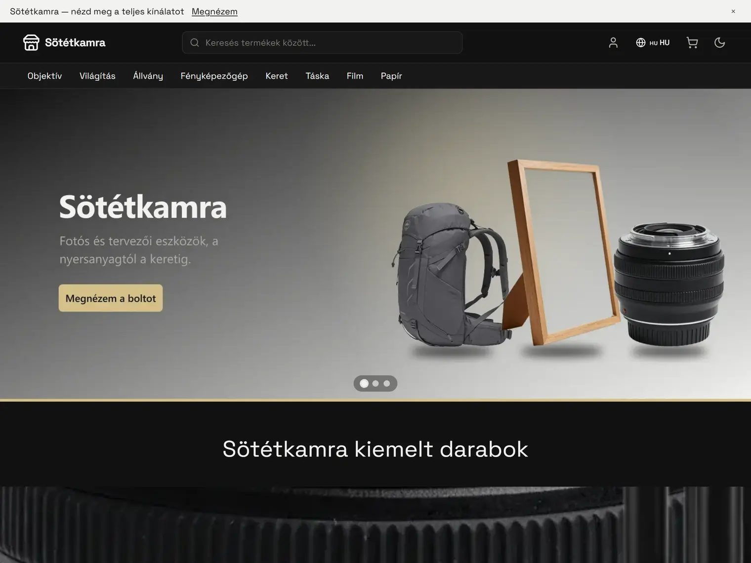 A Sötétkamra kinézet a demó boltban